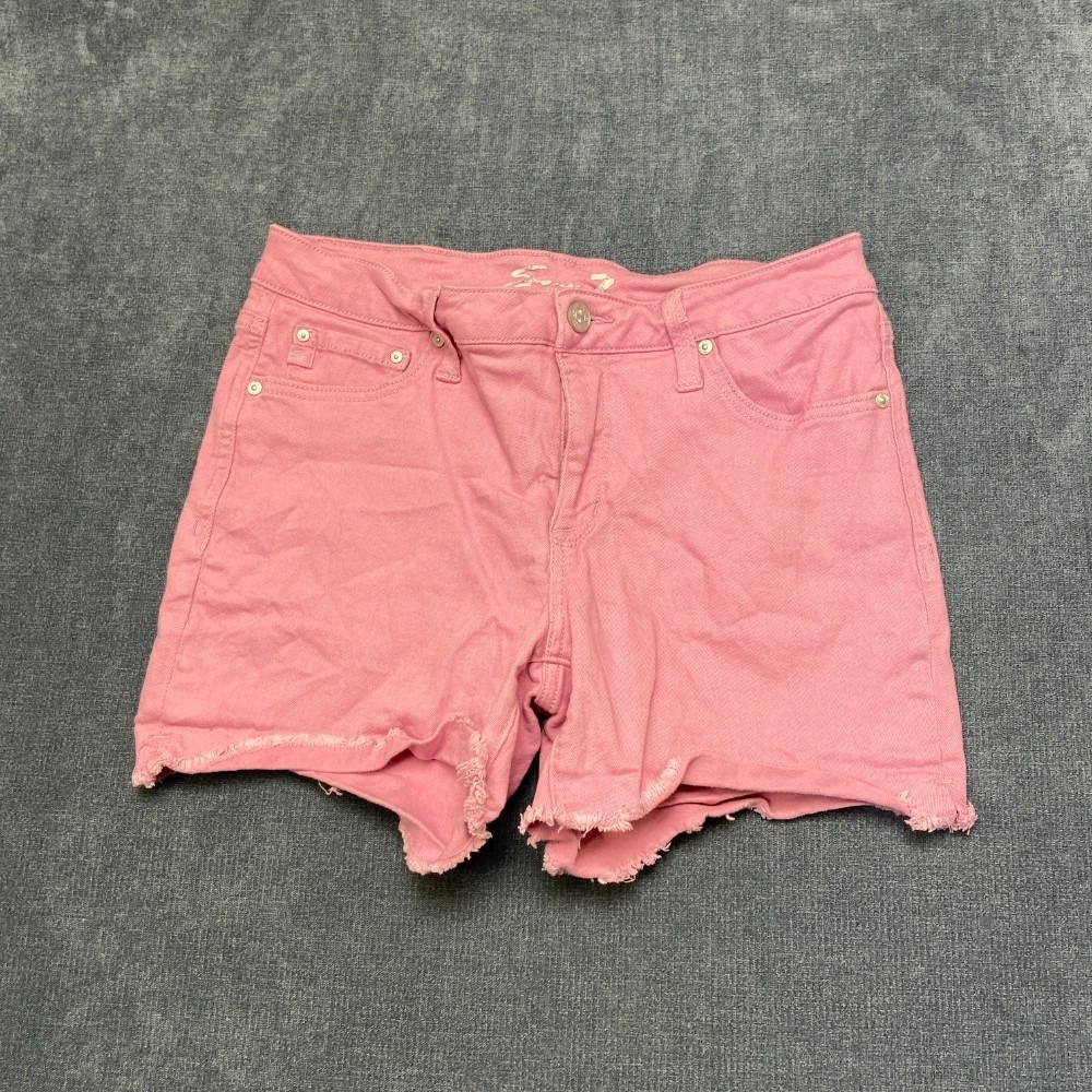 Seven7 Weekend Shorts Womens 6 Pink Denim 4" Inseam Mid Rise Comfort Frayed Hem
